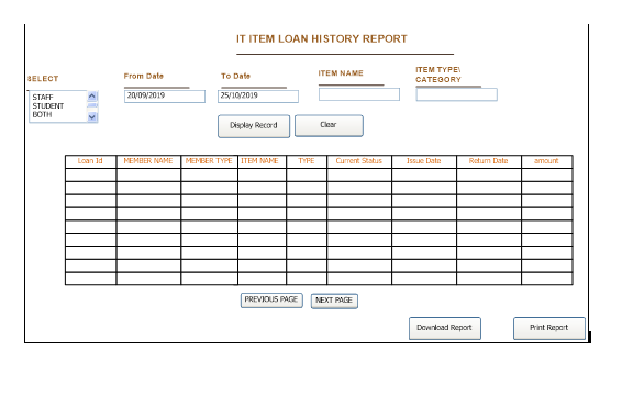  IT ITEM LOAN HISTORY REPORT